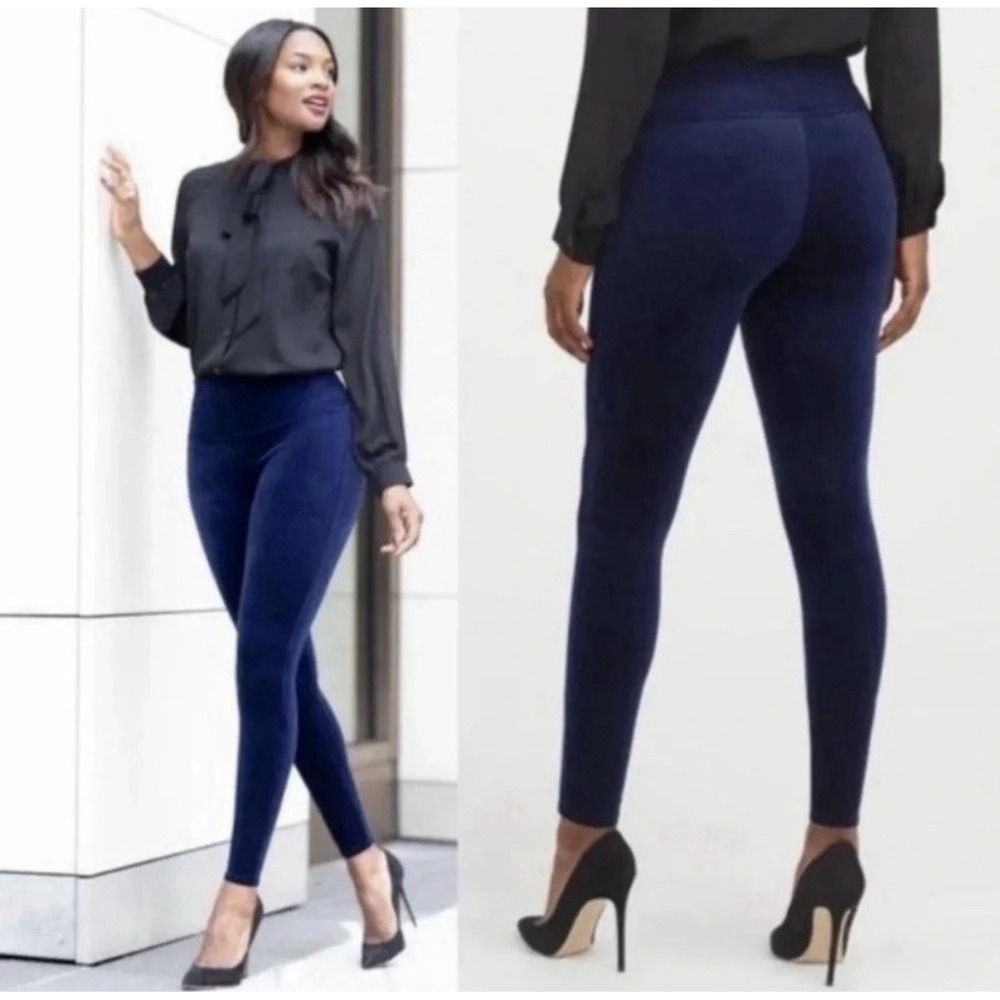Spanx Blue Velvet Leggings SZ Small High Rise Shaping